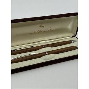 Hallmark Vintage Wood Pen and Mechanical Pencil Set Wood Box 70's Both Work
